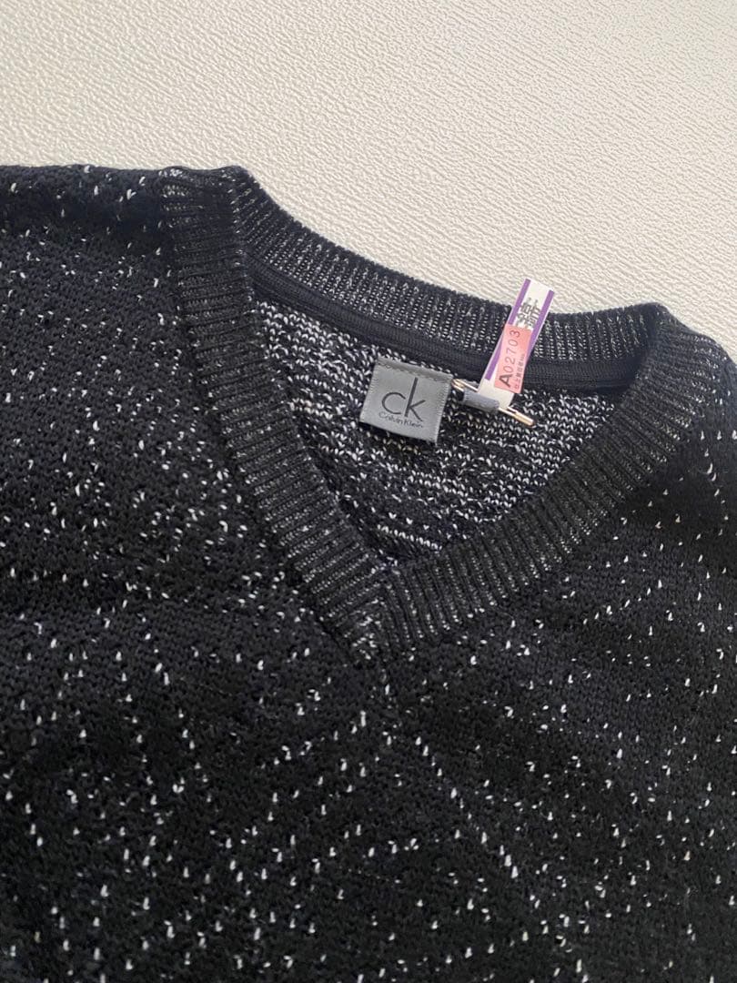 カルバンクライン ニット メンズ M Vネック 黒 総柄 セーター 秋冬 CK — image 3