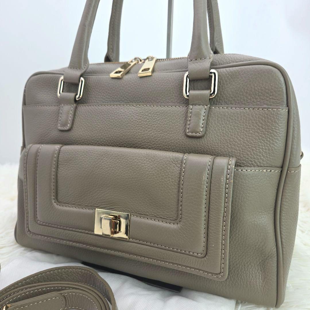 [美品] バーニーズニューヨーク　ハンドバッグ　2Way　シボ革　ゴールド金具 — image 2