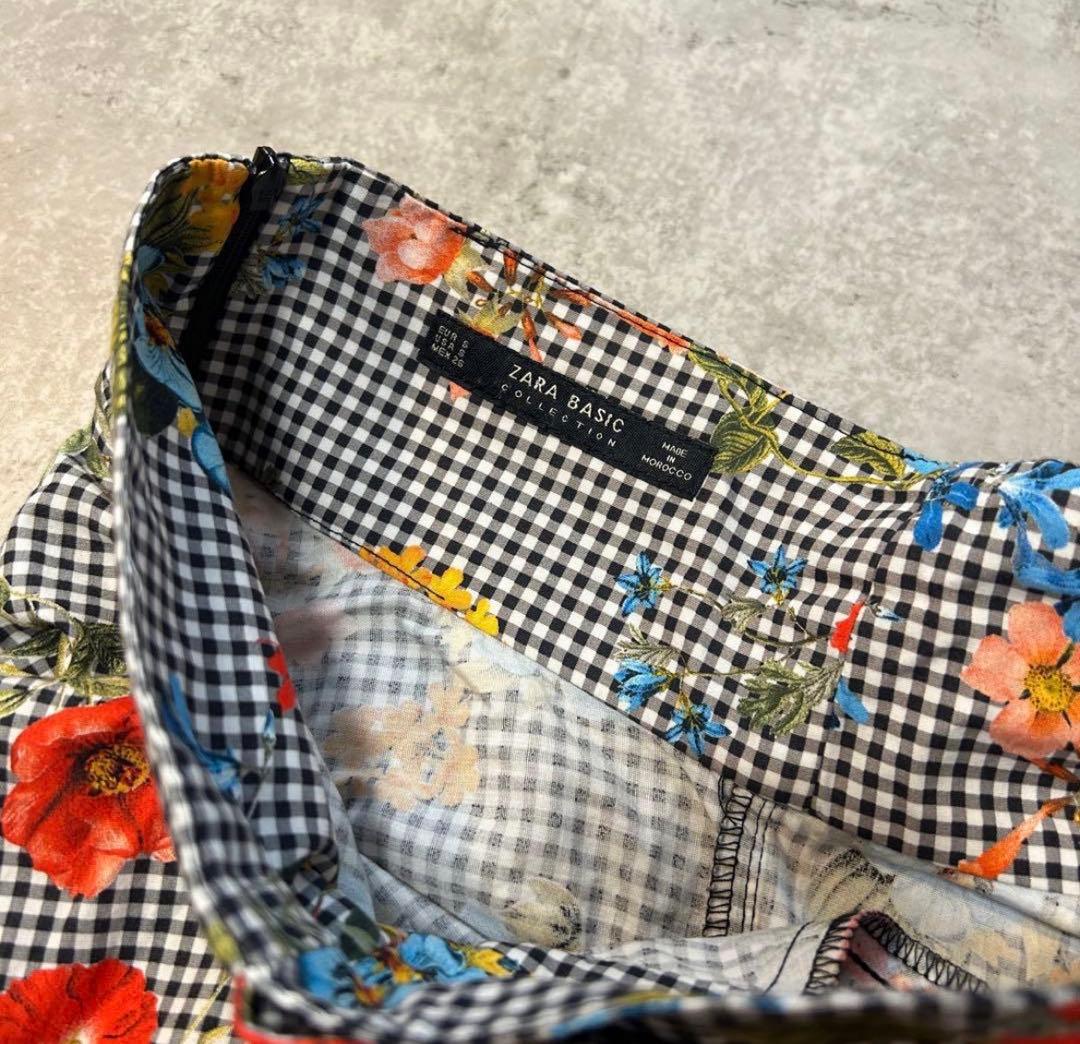 【ZARA】ザラ ボタニカルフラワー ギンガムチェック フレアスカート S — image 2