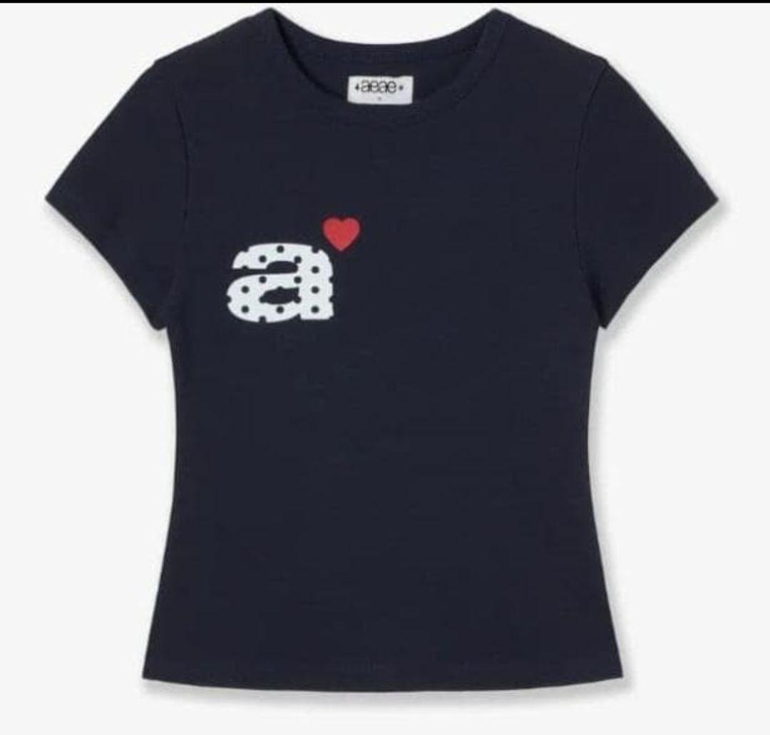 aeae Tシャツ ネイビー トップス カットソー 韓国 ロゴ ハート — image 3