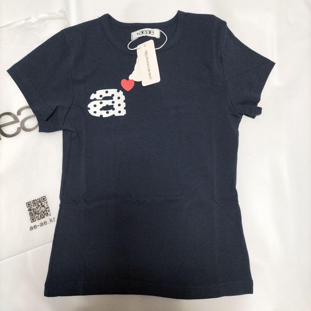 aeae Tシャツ ネイビー トップス カットソー 韓国 ロゴ ハート — image 4
