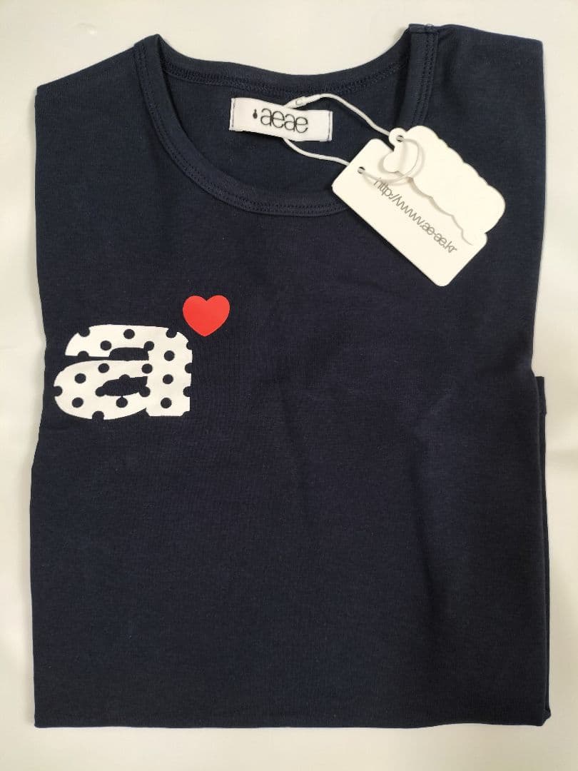 aeae Tシャツ ネイビー トップス カットソー 韓国 ロゴ ハート — image 5