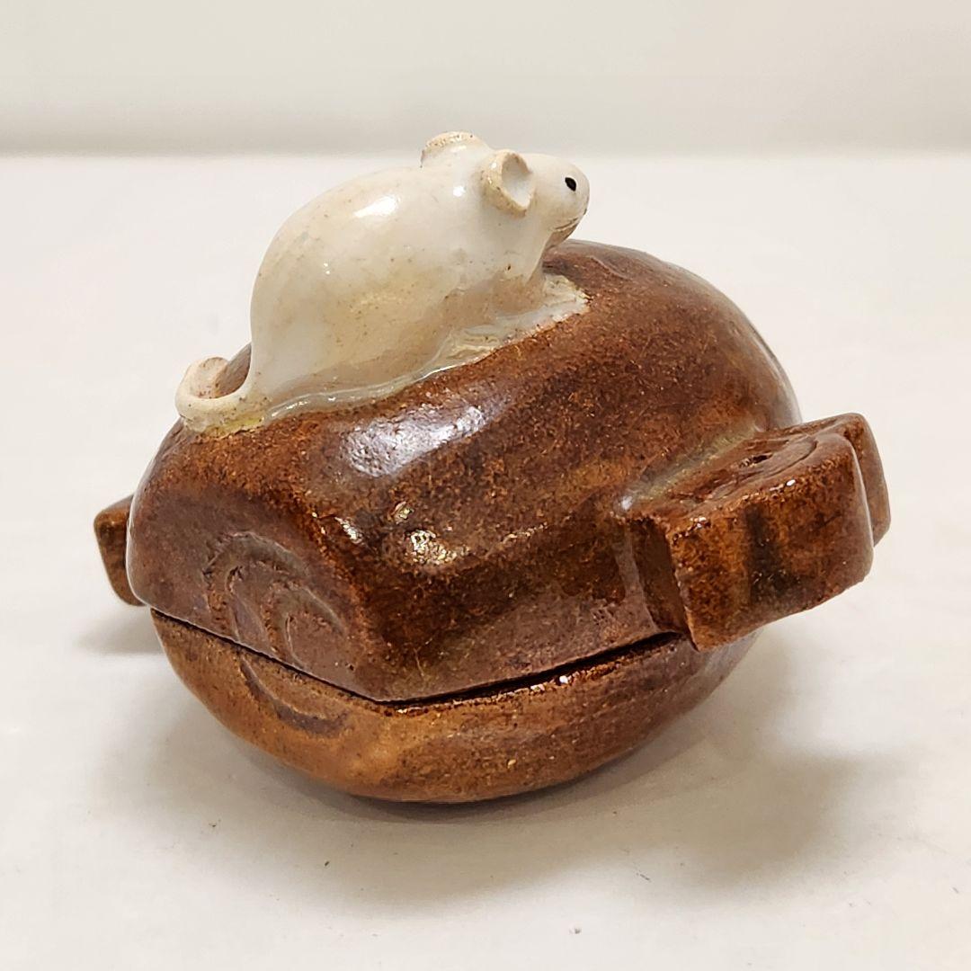 Y3788-7 大樋勘兵衛 前作 子（ネズミ）香合 共箱 — image 4