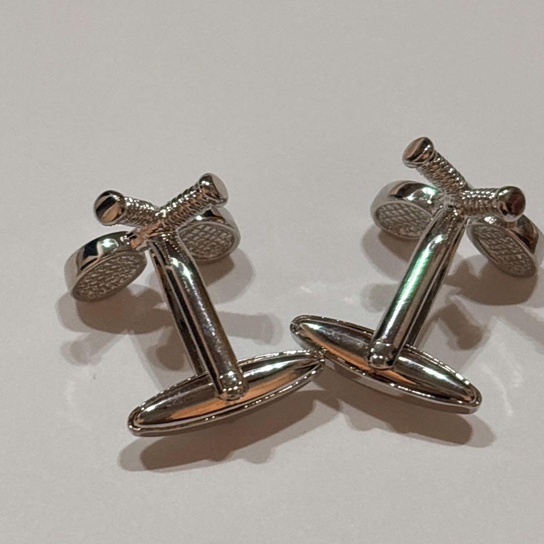 【美品】メンズテニスラケット　カフスボタン　シルバー色　スポーツシリーズ — image 3