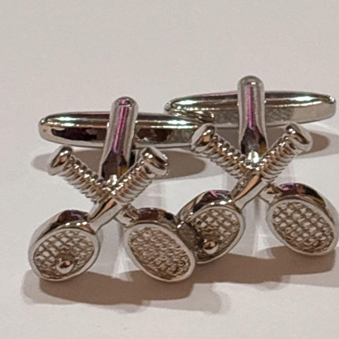 【美品】メンズテニスラケット　カフスボタン　シルバー色　スポーツシリーズ — image 5