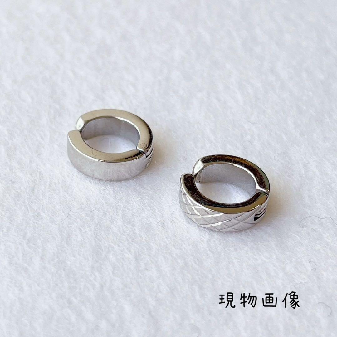 新品キルティング フープ イヤリング シルバー ステンレス ワンタッチ 挟むだけ — image 5