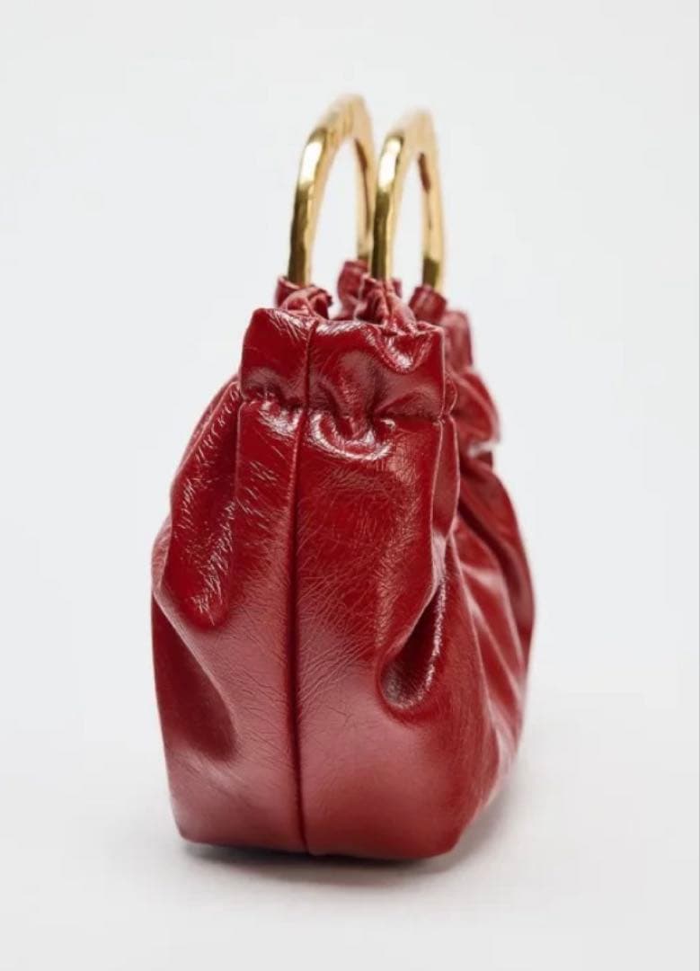 ZARA ギャザー ハンドル ハンド ショルダー バッグ レッド — image 2