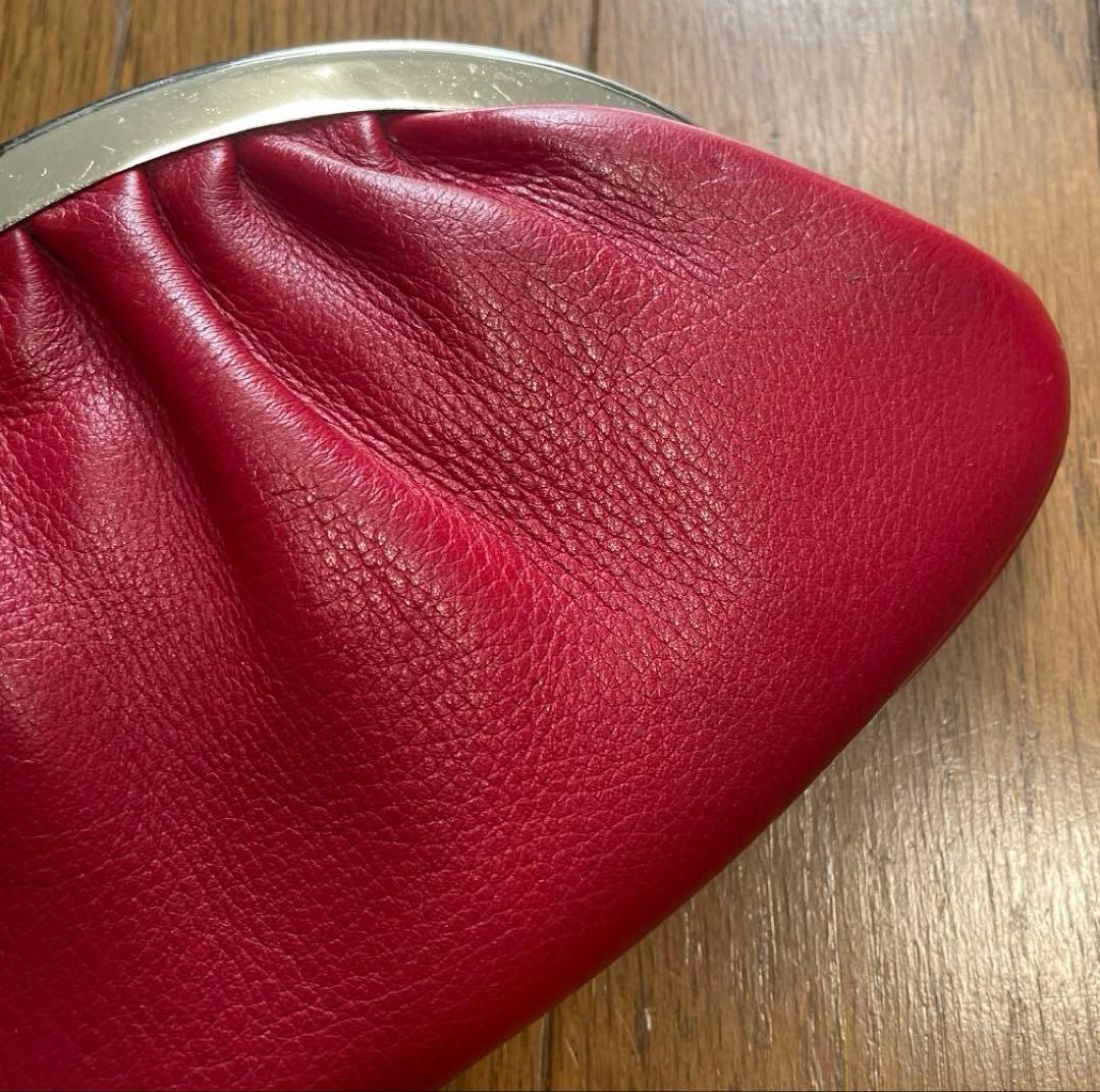 レッド レザー ハンドバッグ レッド系 がま口 チェーン 傷あり 中古美品 — image 5