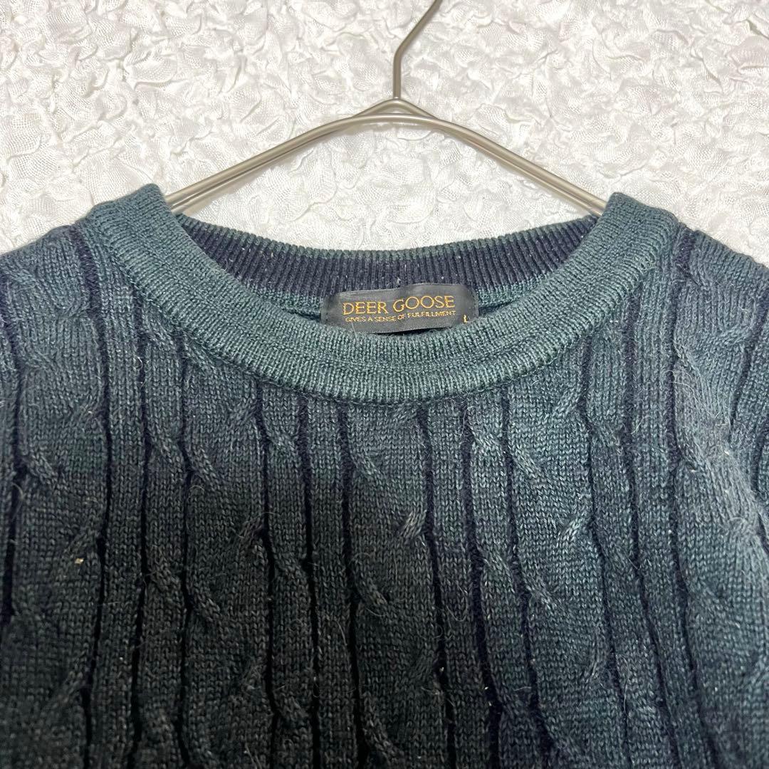 【DEER GOOSE】（L）ケーブルニット ダークグリーン アルパカ ウール — image 3