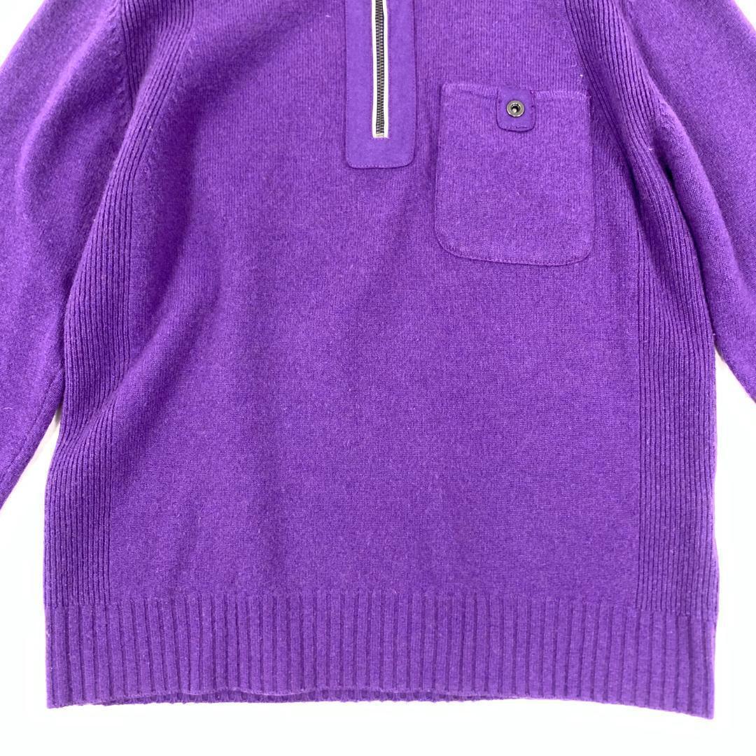 23区 HOMME ニット 紫 毛100％ ジップアップ 48 C2223 — image 3