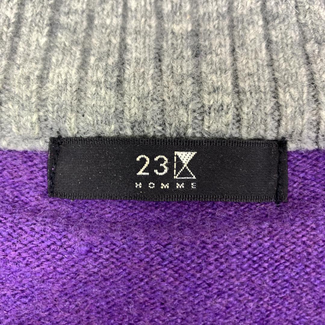 23区 HOMME ニット 紫 毛100％ ジップアップ 48 C2223 — image 4