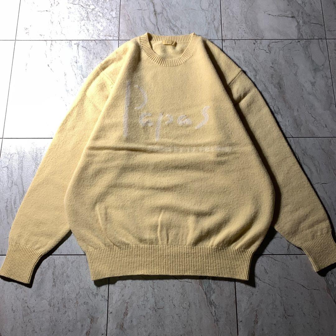Papas クルーネック ラムウール ニット セーター クリーム色 黄色 M — image 2