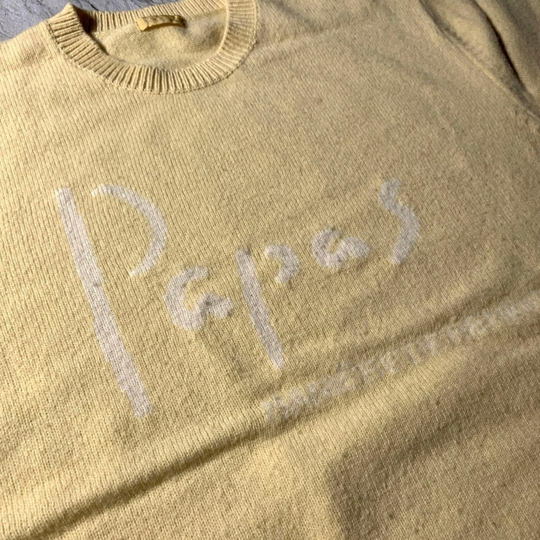 Papas クルーネック ラムウール ニット セーター クリーム色 黄色 M — image 4