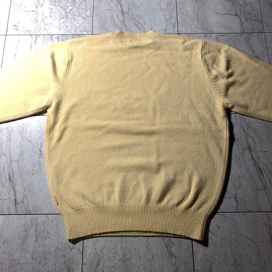 Papas クルーネック ラムウール ニット セーター クリーム色 黄色 M — image 5