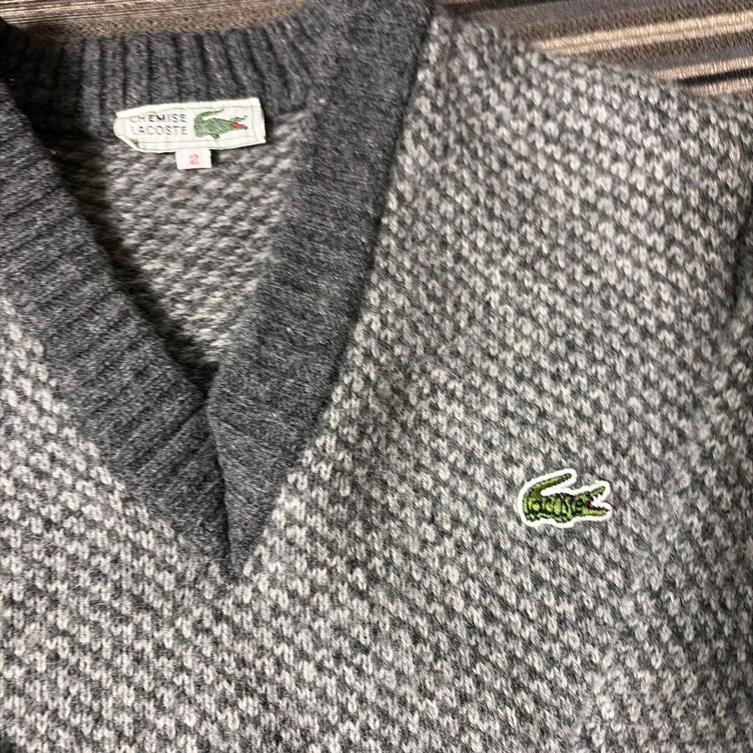 CHEMISE LACOSTE Vネック ニット セーター グレー — image 2