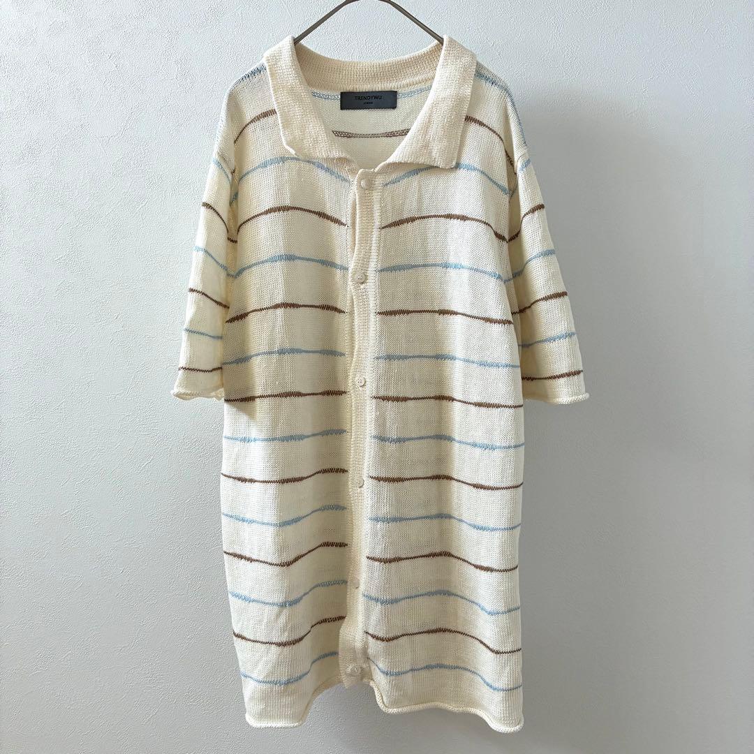 TRENDYNU ニットシャツ カーディガン 半袖 ボーダー シンプル ゆったり — image 2