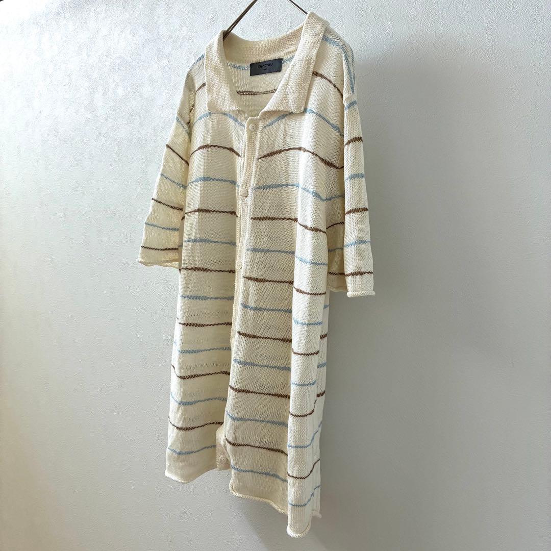 TRENDYNU ニットシャツ カーディガン 半袖 ボーダー シンプル ゆったり — image 3
