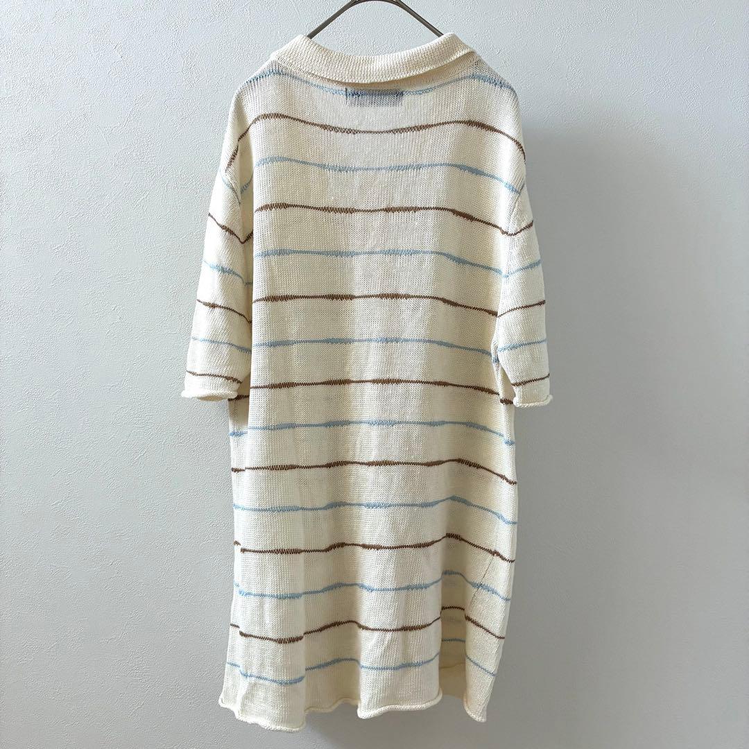 TRENDYNU ニットシャツ カーディガン 半袖 ボーダー シンプル ゆったり — image 4