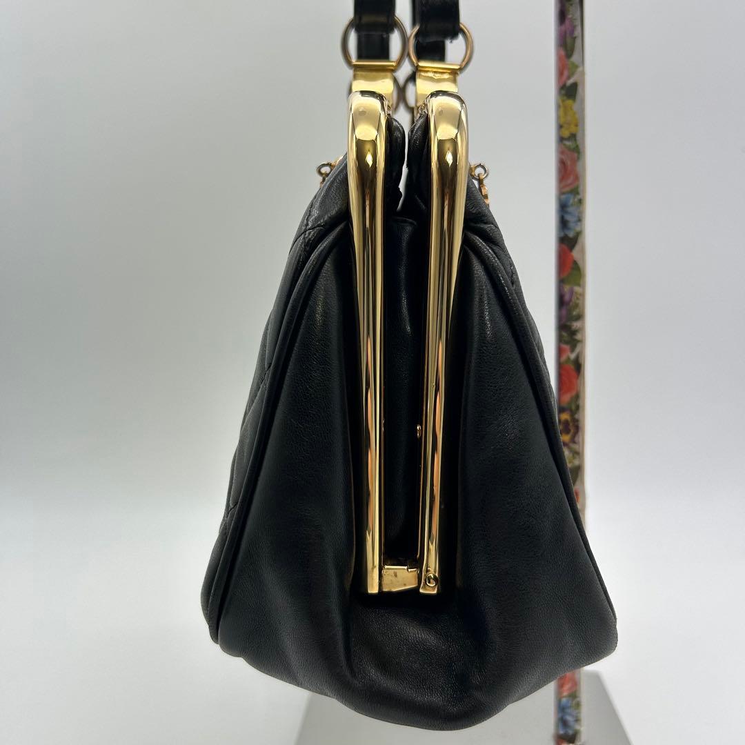 美品　ロベルタディカメリーノ　ハンドバッグ　がま口　バゴンギ　キルティング　黒 — image 4