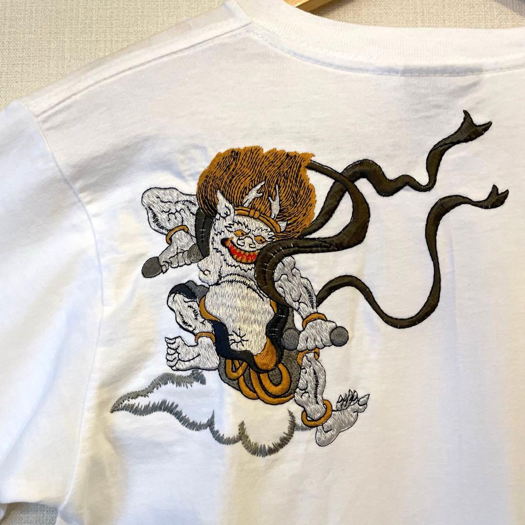 ATTITUDE 風神雷神 刺繍Tシャツ 白 M 和柄 — image 2