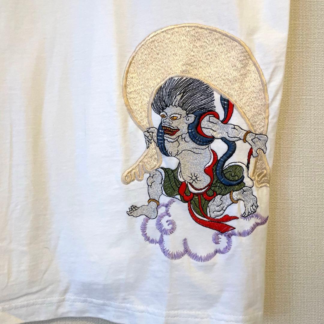 ATTITUDE 風神雷神 刺繍Tシャツ 白 M 和柄 — image 3