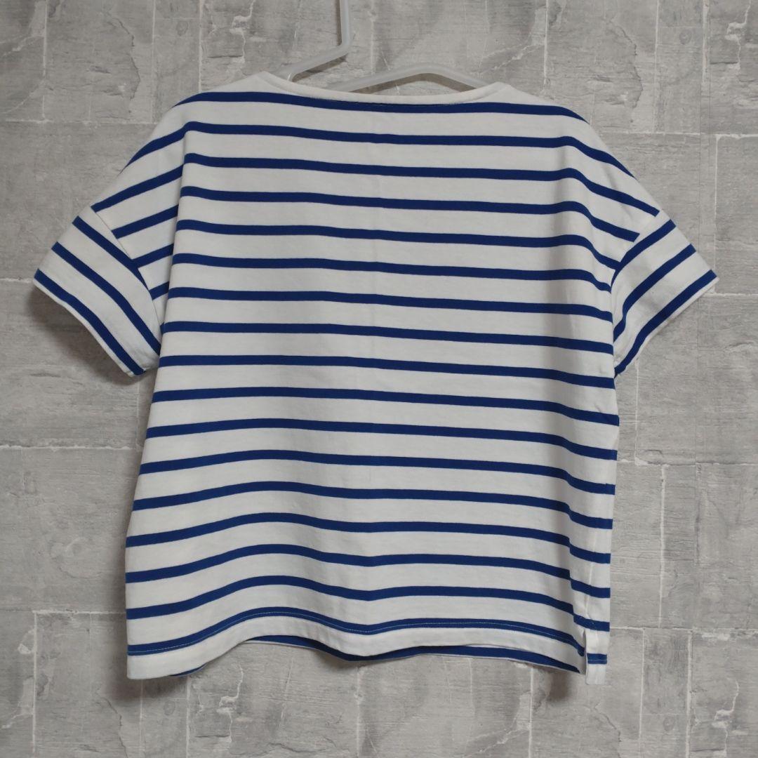 美品　無印良品　ボーダー　ブルー　カットソー　半袖シャツ　 M/L — image 3