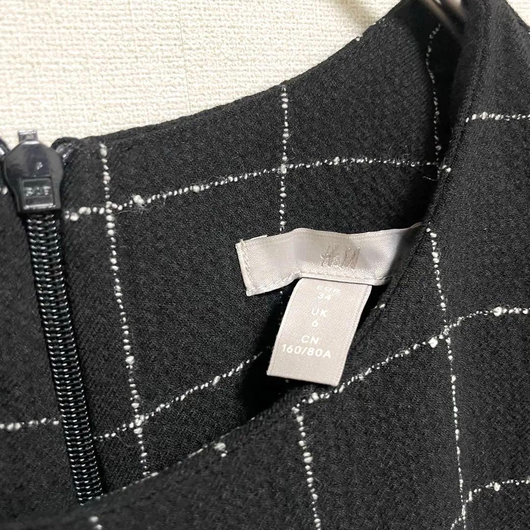 新品タグ付H&M ウィンドウペンチェック ワンピース ブラック EUR34 S — image 4