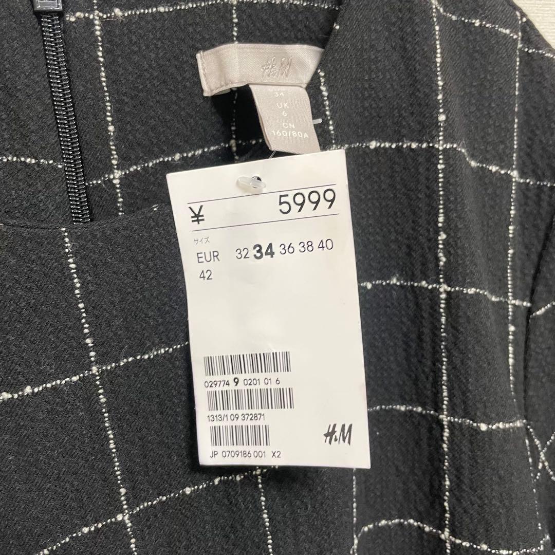 新品タグ付H&M ウィンドウペンチェック ワンピース ブラック EUR34 S — image 5