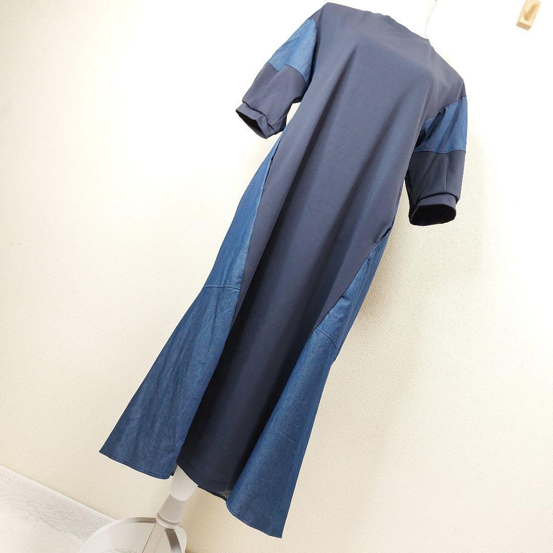 【新品】アウィーエフ デニム　異素材 ワンピース 　ネイビー　３８ — image 4