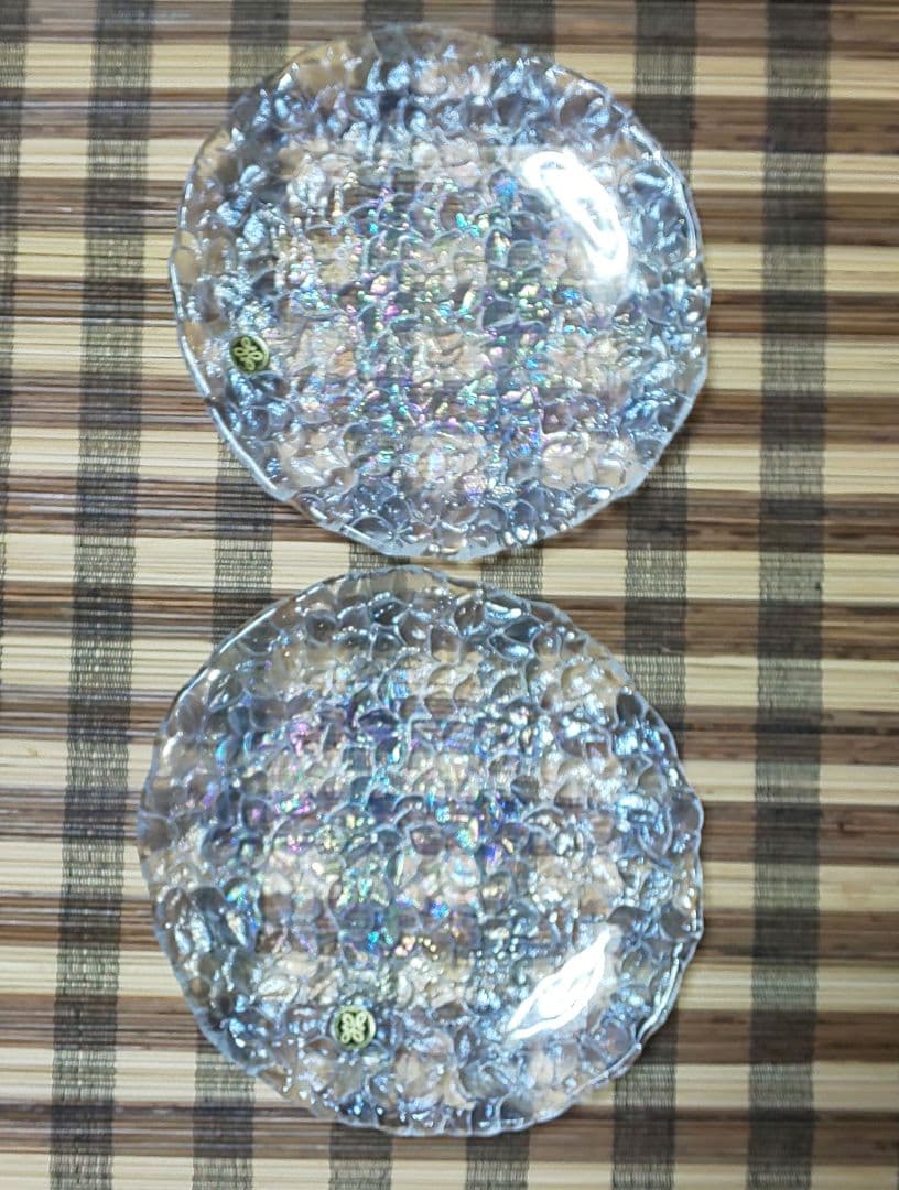 昭和レトロHOYA ガラス皿 プレート 花柄 ペア — image 4