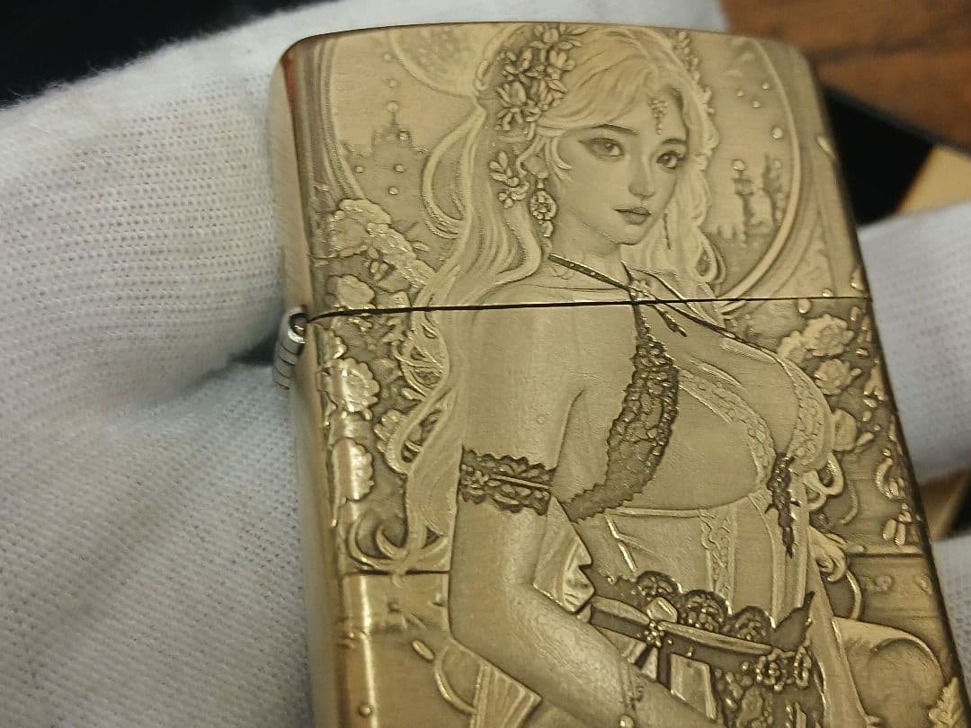 新品 ZORRO 少女の両面彫刻加工 オイルライター真鍮製 喫煙グッズ — image 3