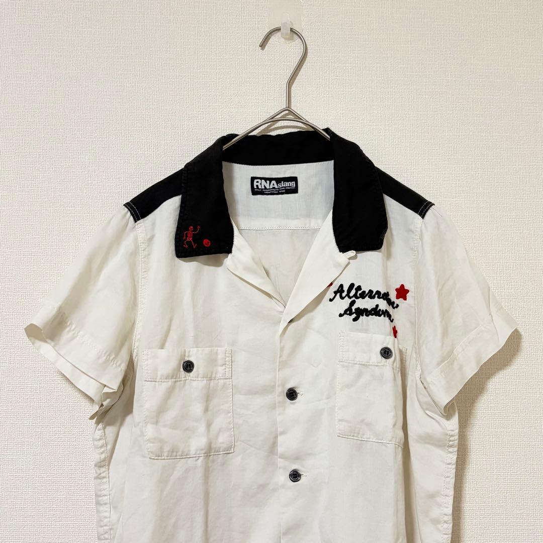 アールエヌエー スラング　ボウリングシャツ 半袖 開襟 刺繍 白 黒 M 星 — image 2