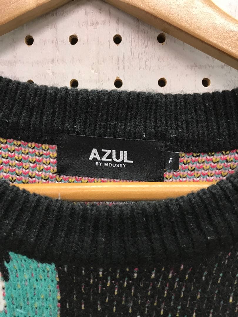 AZUL 古着 ドクロ グラフィック ジャガード ニットセーター トップス — image 2