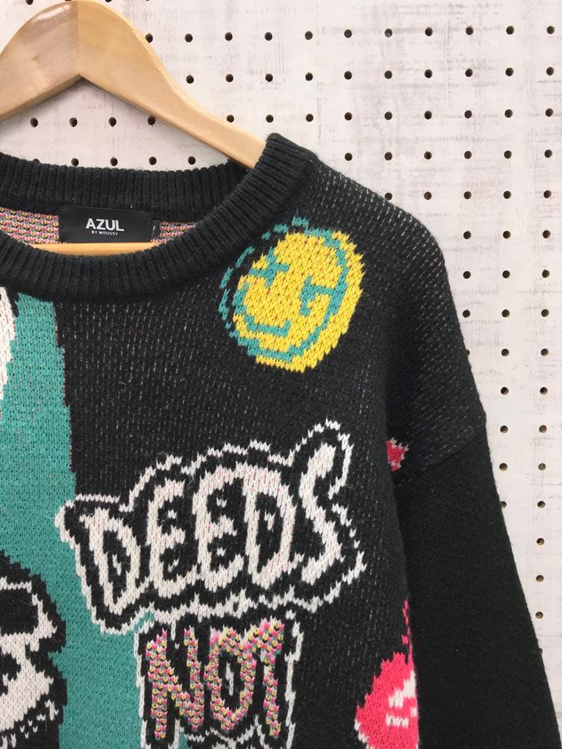 AZUL 古着 ドクロ グラフィック ジャガード ニットセーター トップス — image 4