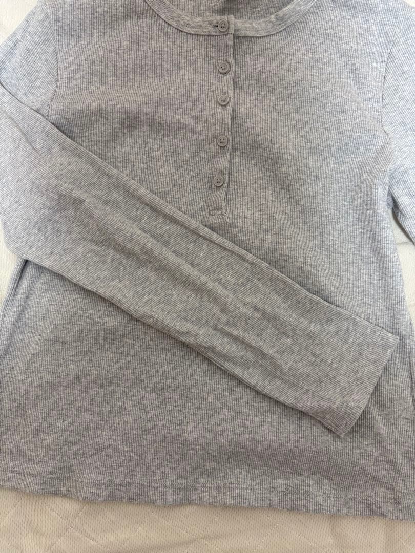 UNIQLO リブヘンリーネック 長袖カットソー グレー L — image 2