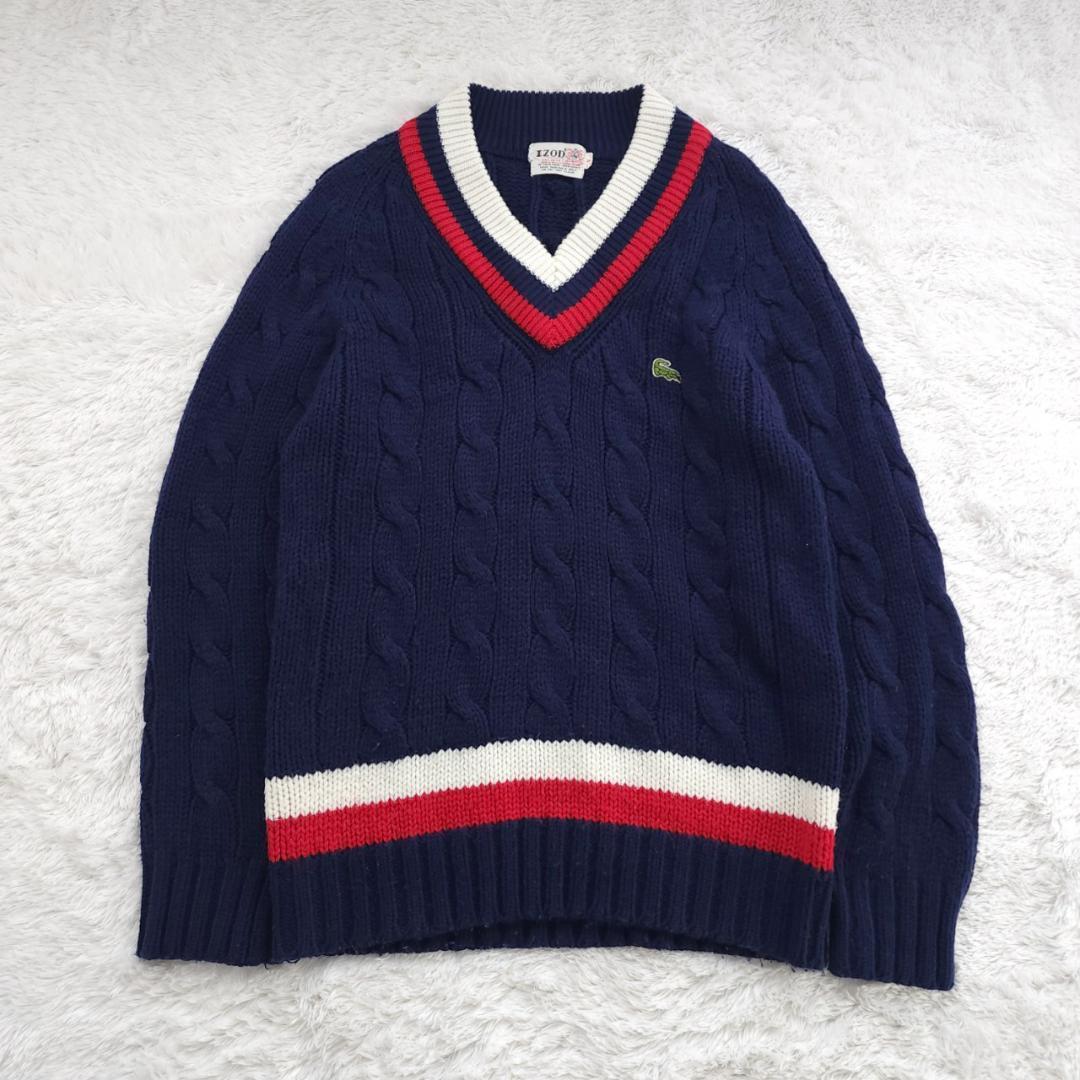 70~80s IZOD LACOSTE ニット セーター ネイビー ケーブル編み — image 2