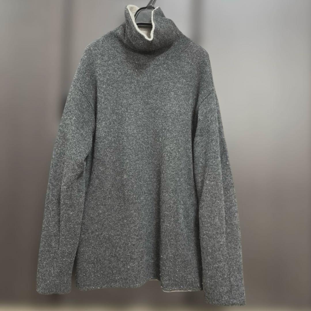 リバーシブルニット タートルネック L ベージュ×ダークグレー — image 3