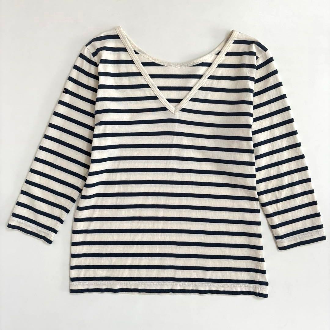 【Leminor】ルミノア ボーダーカットソー バックVネック 7分袖Tシャツ — image 2