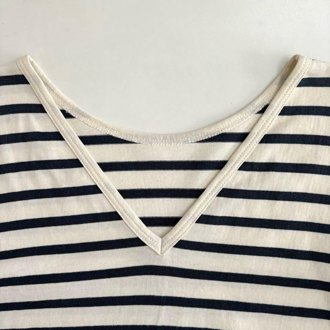 【Leminor】ルミノア ボーダーカットソー バックVネック 7分袖Tシャツ — image 4