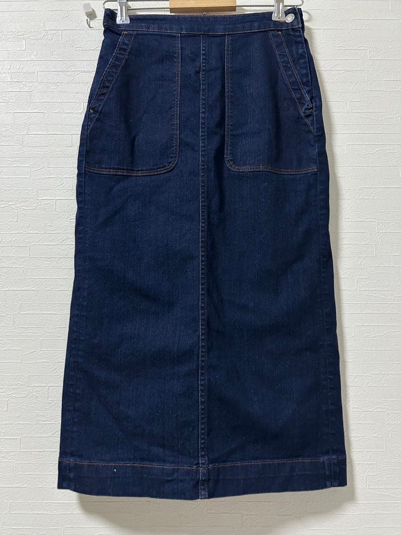 k0802 coen デニムストレッチタイトロングスカート インディゴ — image 2