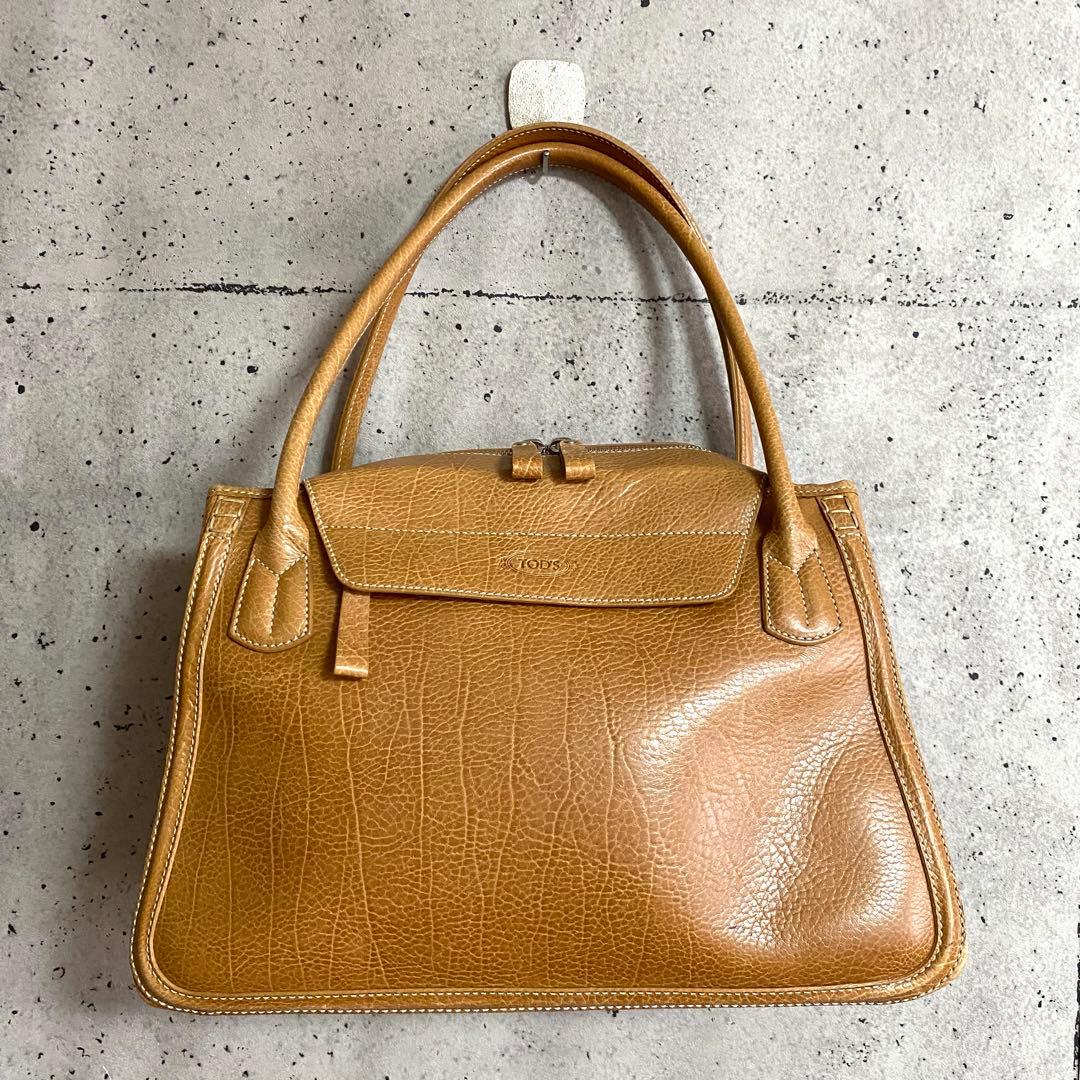 本物☆TOD's トッズ ロゴ レザー ハンドバッグ ブラウン ミニトートバッグ — image 3
