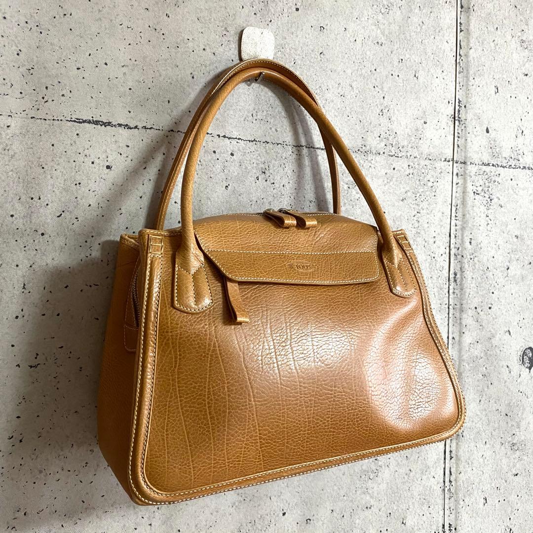 本物☆TOD's トッズ ロゴ レザー ハンドバッグ ブラウン ミニトートバッグ — image 4