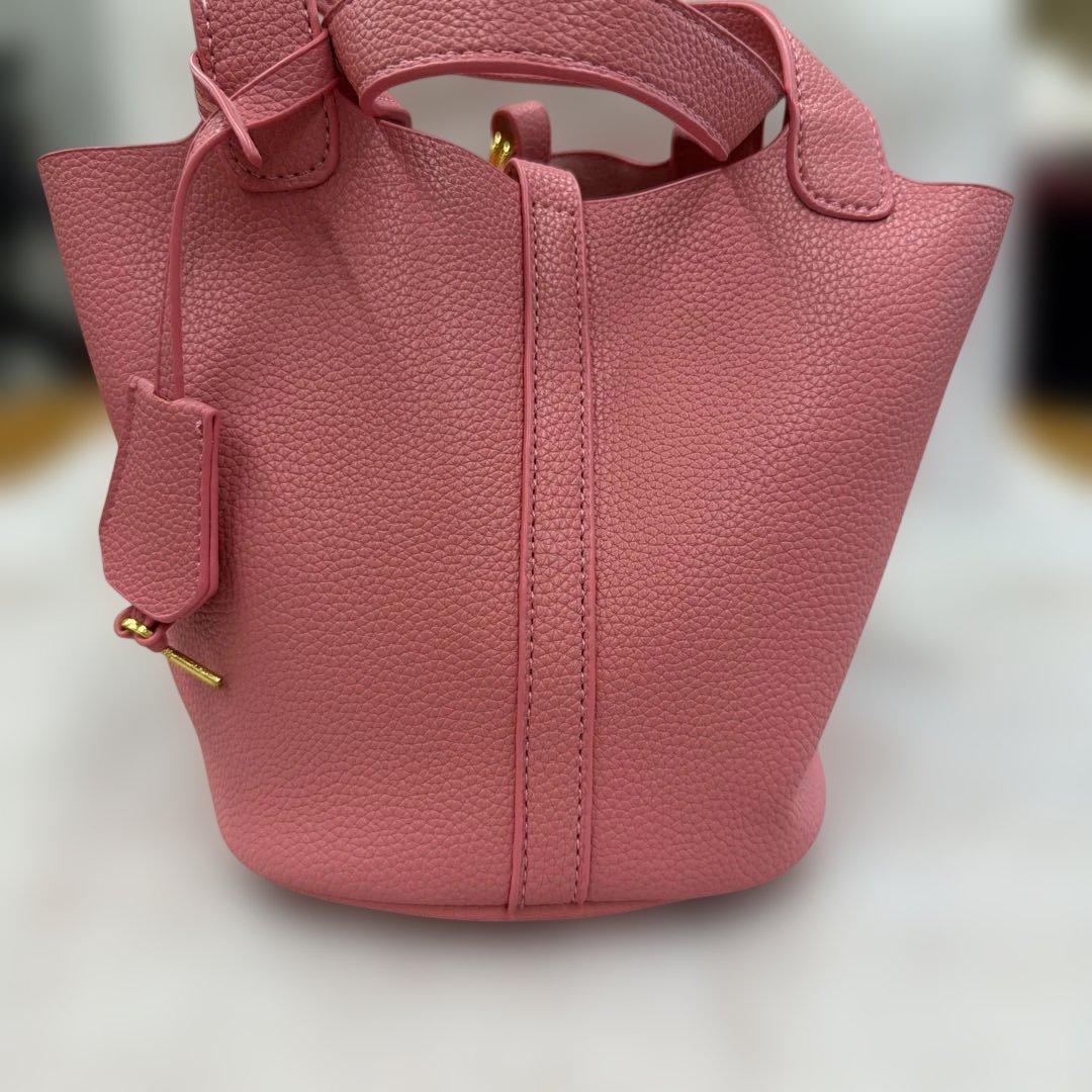 ピンク レザー バケットバッグ ハンドバッグ — image 2
