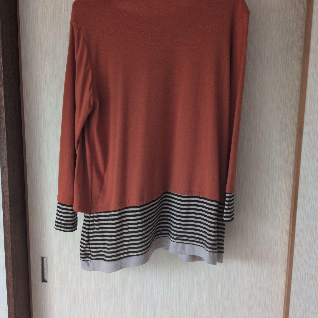 長袖 重ね着風 カットソー オレンジ ボーダー — image 5