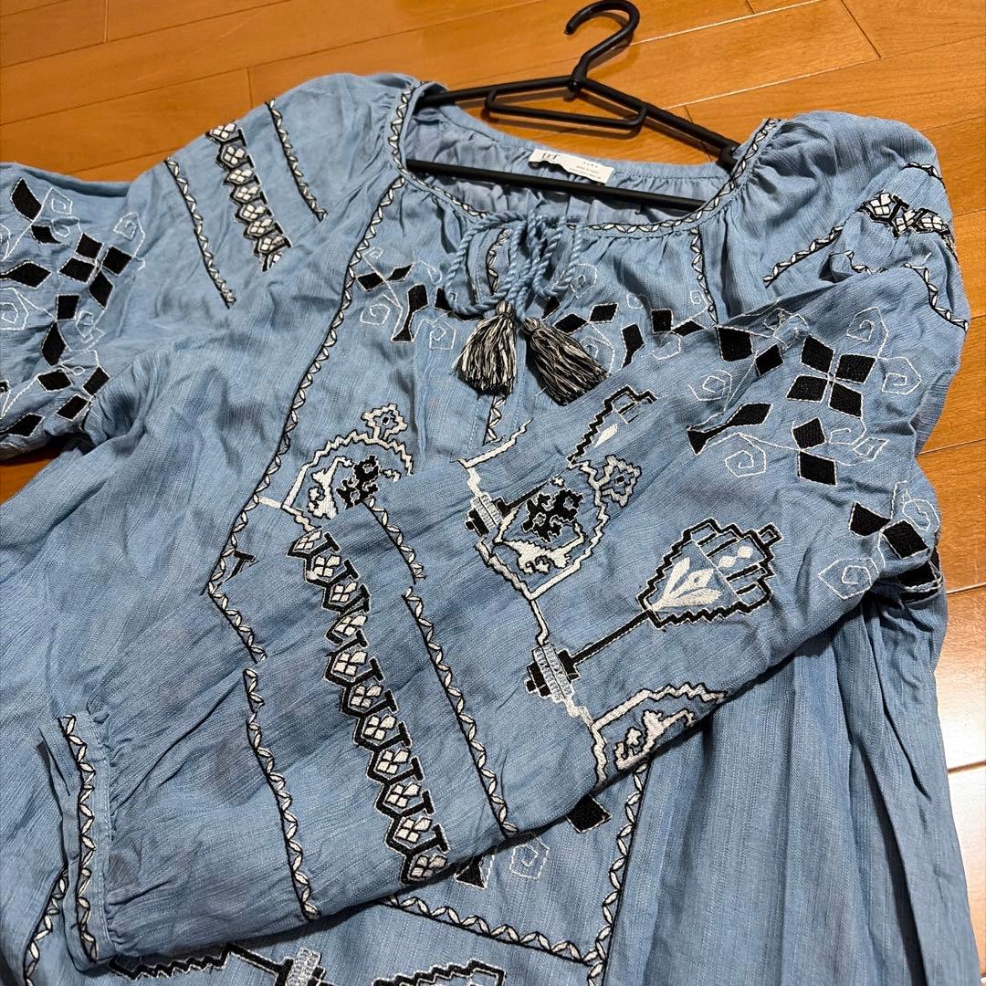 ★美品★ZARA trf 刺繍入り 長袖 チュニック ライトブルー ★L★ — image 2