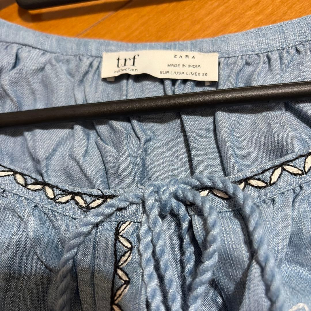 ★美品★ZARA trf 刺繍入り 長袖 チュニック ライトブルー ★L★ — image 3