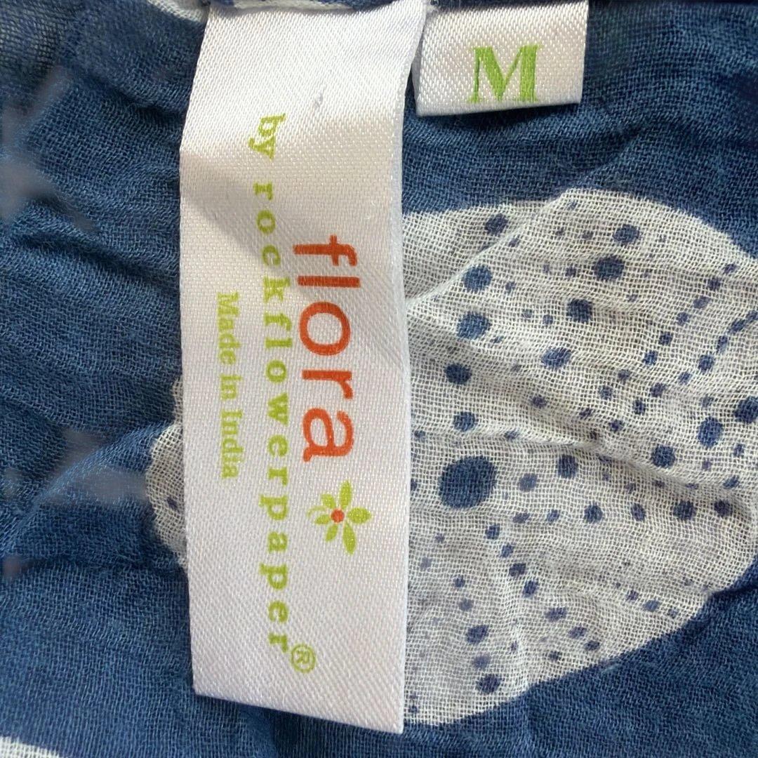 フローラ サンドダラー柄 チュニック Vネック 長袖 M 青 白 綿 — image 2