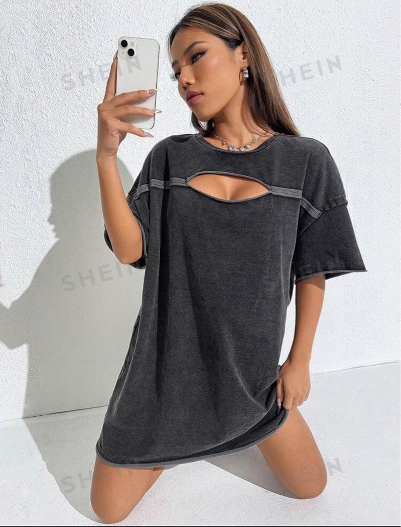 ❤️早い者勝ち❤️SHEIN ダークグレー カットアウトTシャツ JP-XXL(L) — image 2
