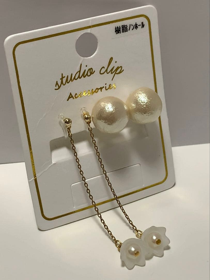 【未使用】Cパールイヤリングセット ２種セット 樹脂ノンホールピアス — image 3
