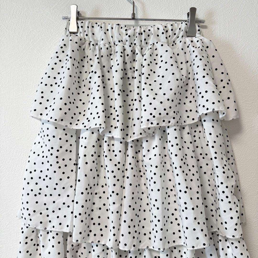 ✨良品✨ ティアードロングスカート ♡ 白 水玉 ドット ウエストゴム 可愛い — image 2